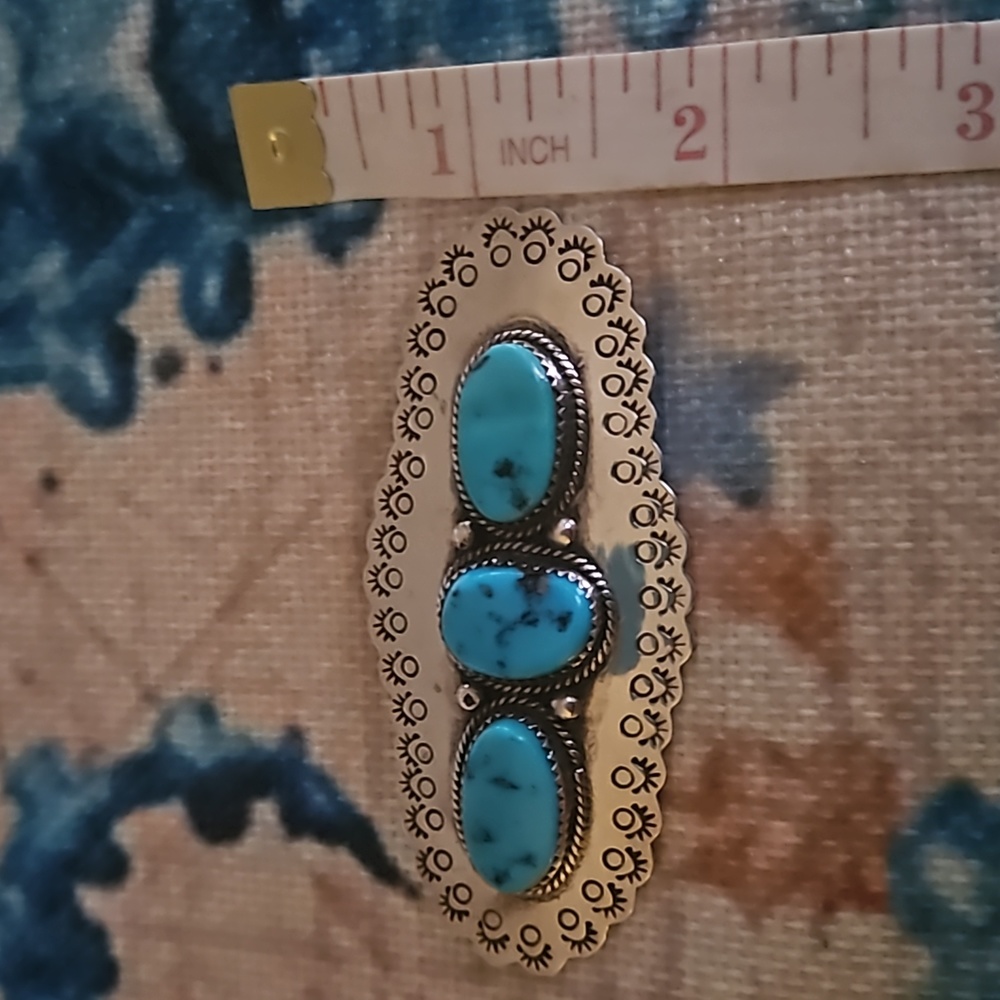Vintage Turquoise Sterling Silver Brooch - Picture 9 of 13